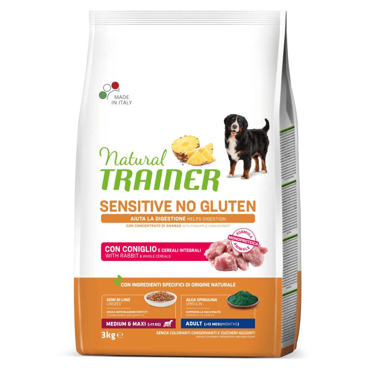 Natural Trainer Sensitive No Gluten Medium & Maxi Adult Con Coniglio Per Cani Adulti 3kg-1