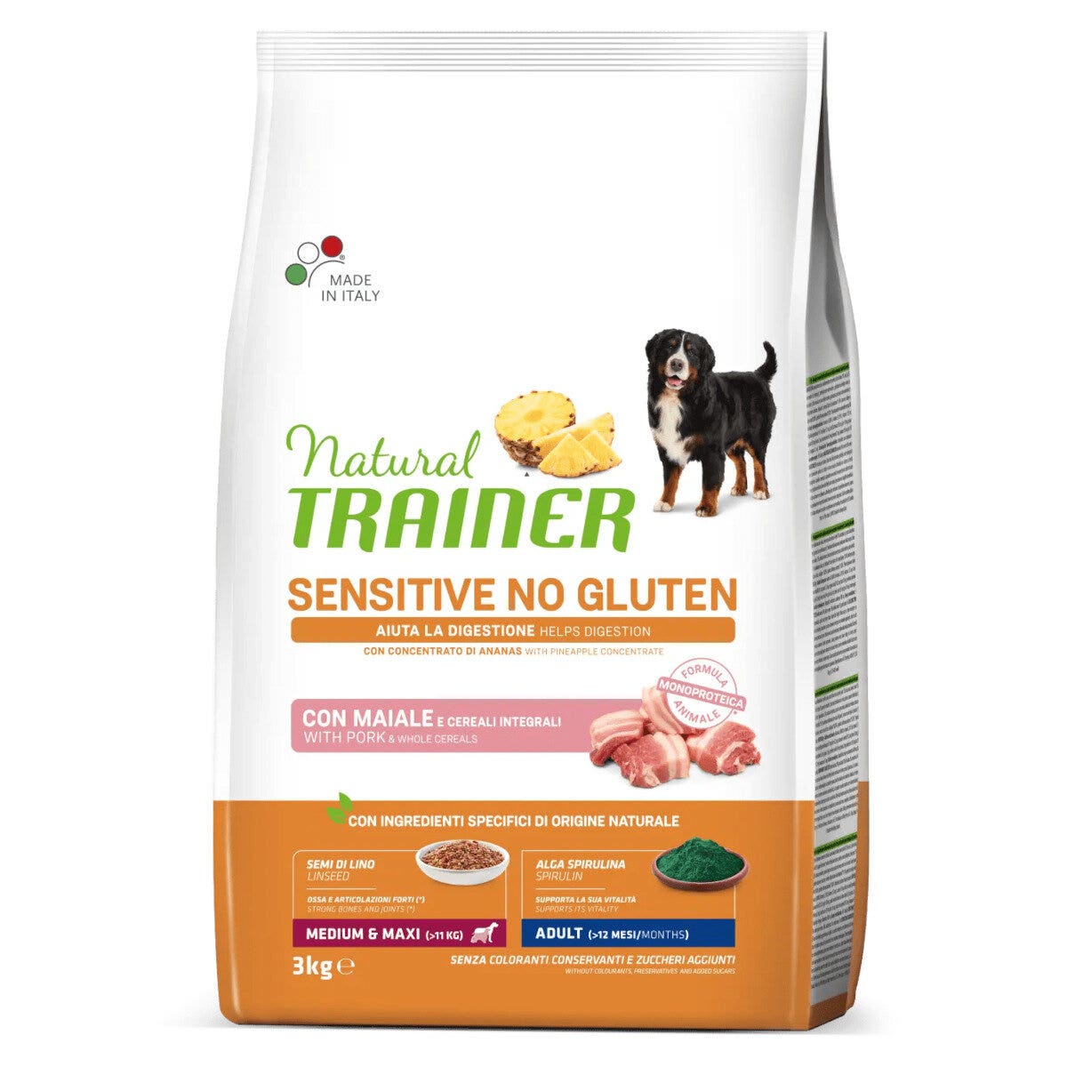 Natural Trainer Sensitive No Gluten Medium & Maxi Adult Con Maiale Per Cani Adulti 3kg-1