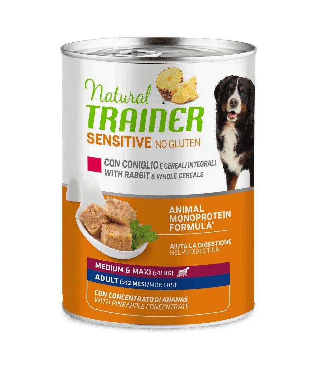 Natural Trainer Cane Sensitive No Gluten Coniglio e Cereali Umido per Cane 400g-1