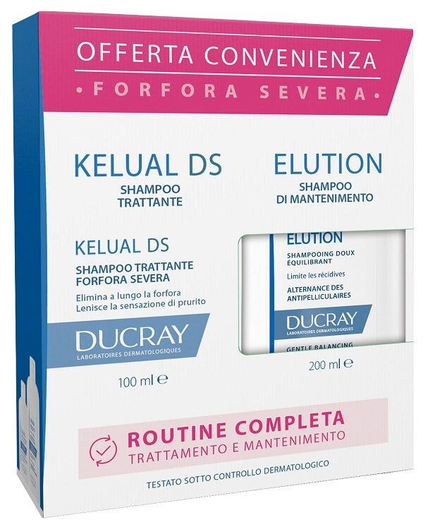 Ducray Cofanetto Routine Kelual DS Shampoo Trattante 100ml + Elution Shampoo Equilibrante Delicato 200ml-2