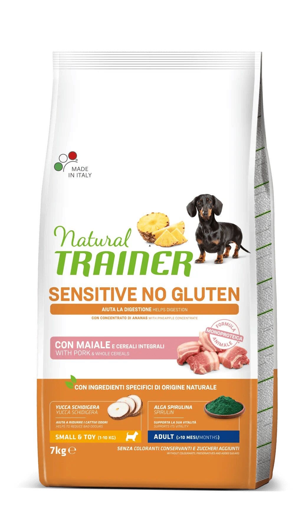 Natural Trainer Cane Sensitive No Gluten Mini Adult con Maiale 7kg-1