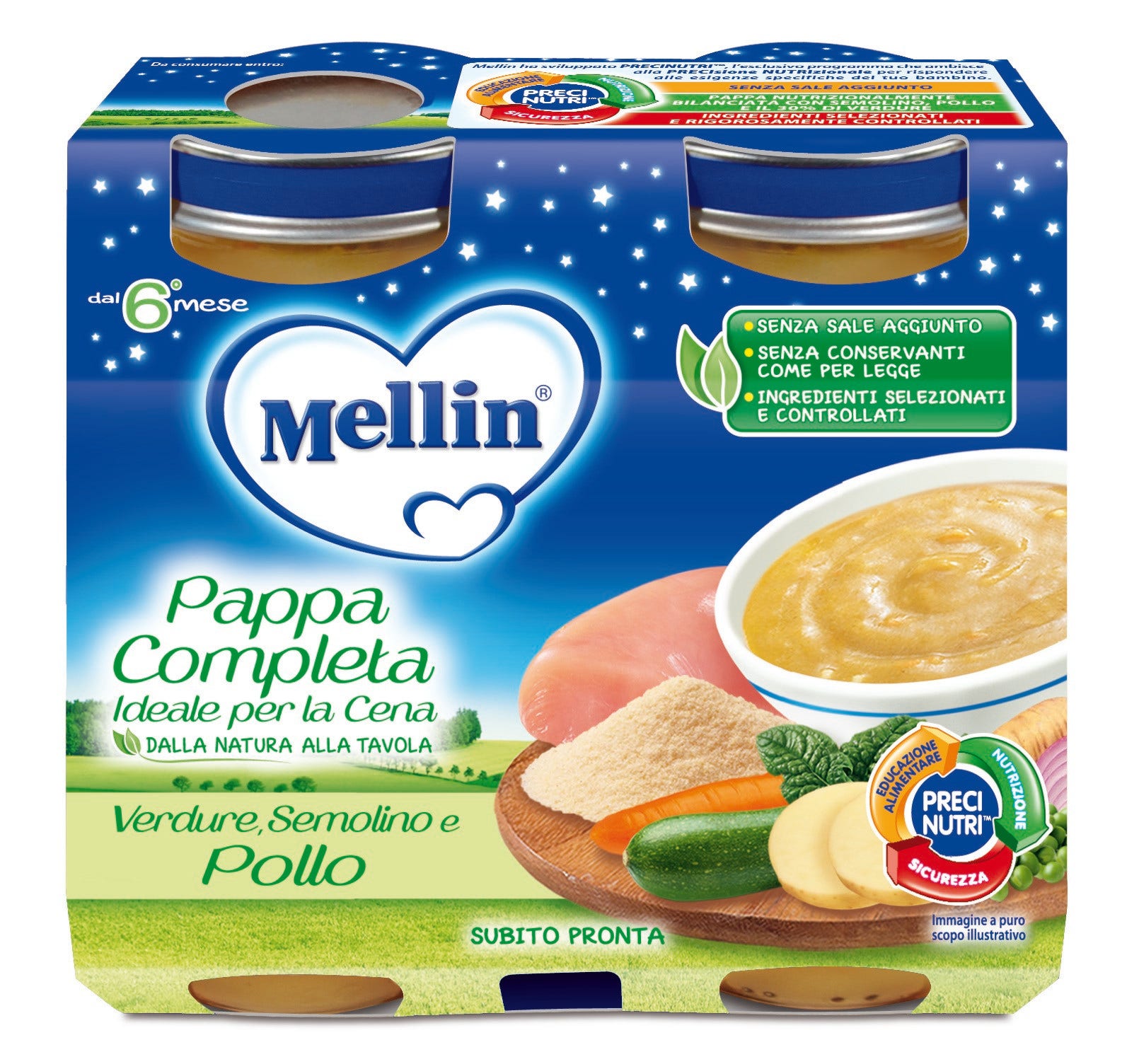 Mellin Semolino Verdure Pollo Pappa Completa 6m+ 2x200g  - 3
