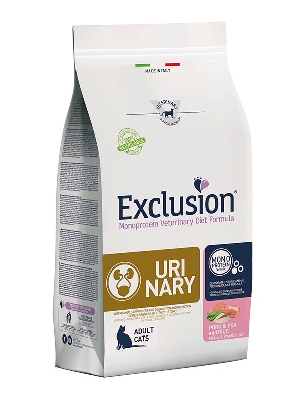 Exclusion Monoprotein Vet Diet Urinary Cibo Secco Maiale Piselli E Riso Per Gatti 1,5kg-2