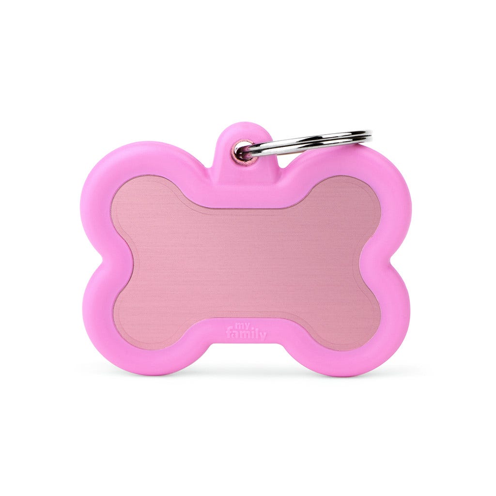 Medaglietta Per Cani E Gatti Personalizzata Osso In Alluminio Rosa Con Gomma-1