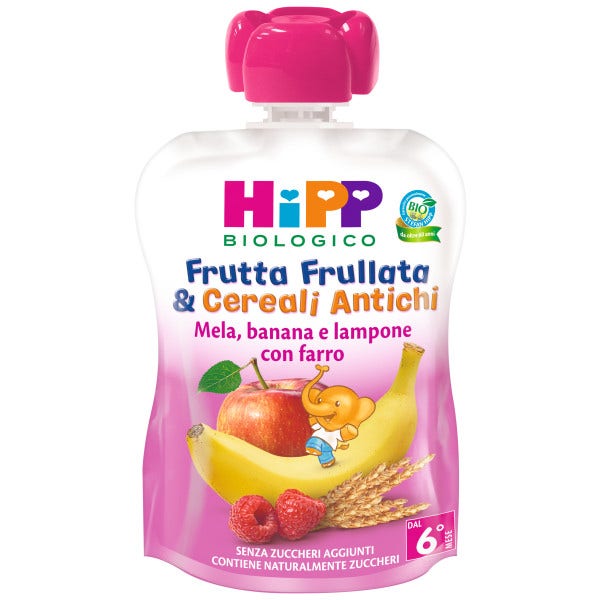 Hipp Frutta Frullata&Cereali Antichi Mela/Banana/Lampone Con Farro 90g 6Mesi+  - 1