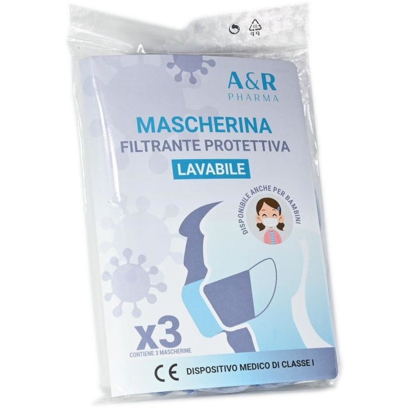 Mascherina Protettiva Lavabile Adulti Nera 3 Pezzi - 3