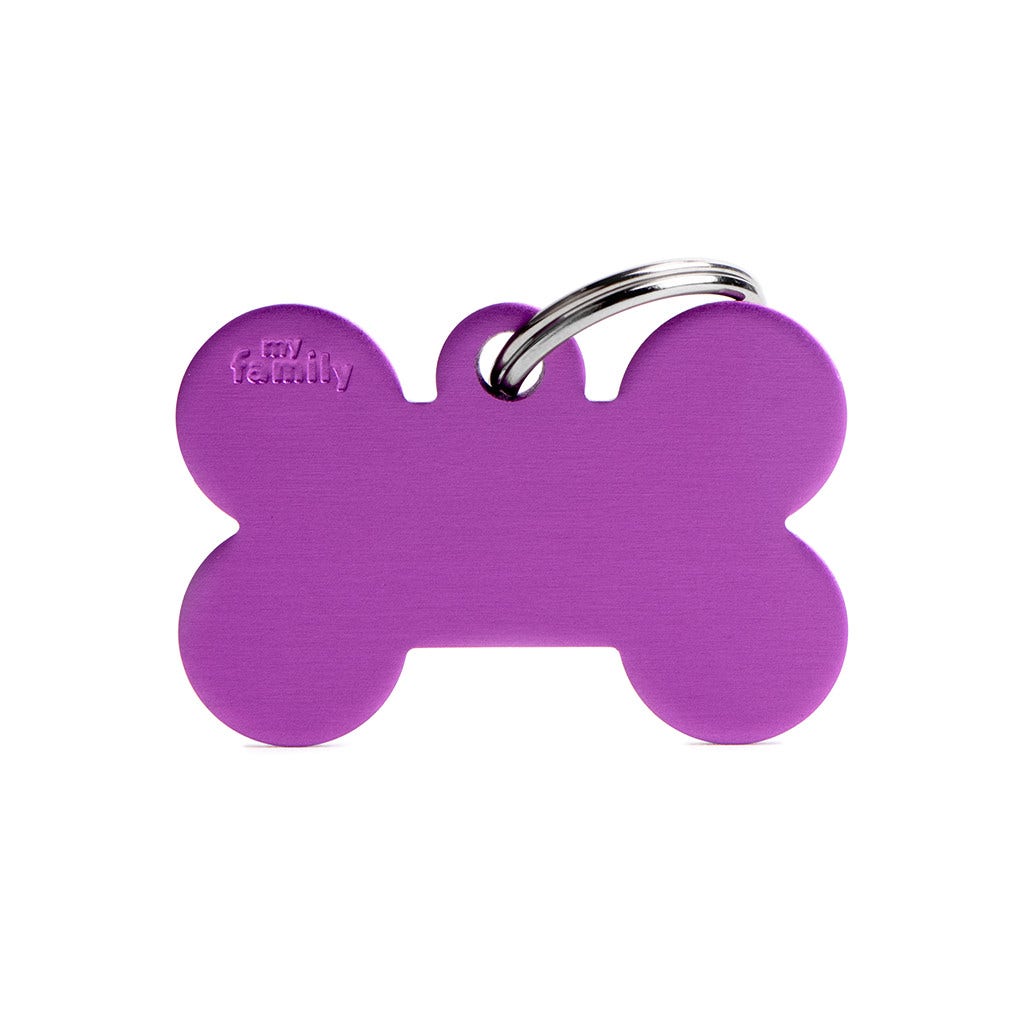 Medaglietta Per Cani E Gatti Personalizzata Osso In Alluminio Viola Taglia Grande-1