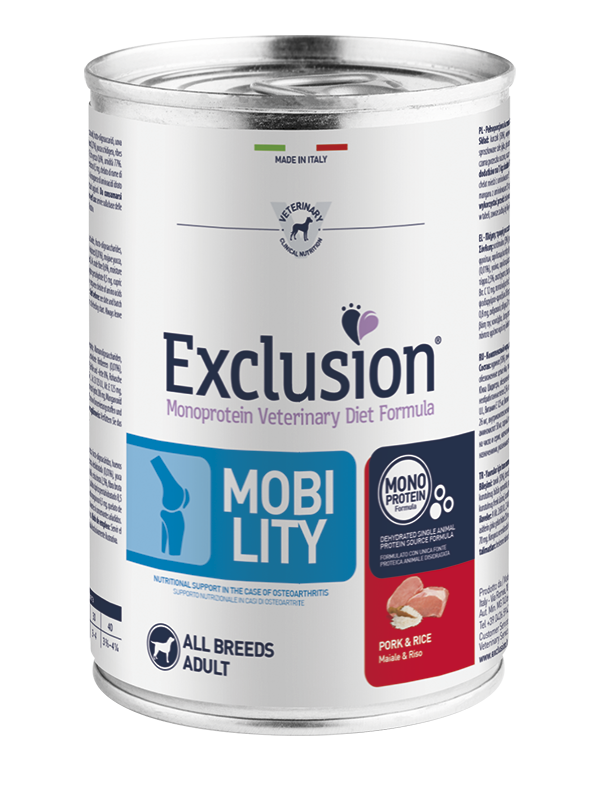 Exclusion Veterinary Diet Formula Mobility Maiale/Riso Lattina 400gr-1