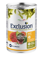 Exclusion Mediterraneo Monoprotein Noble Grain Umido Al Manzo Per Cani Lattina 400gr-1
