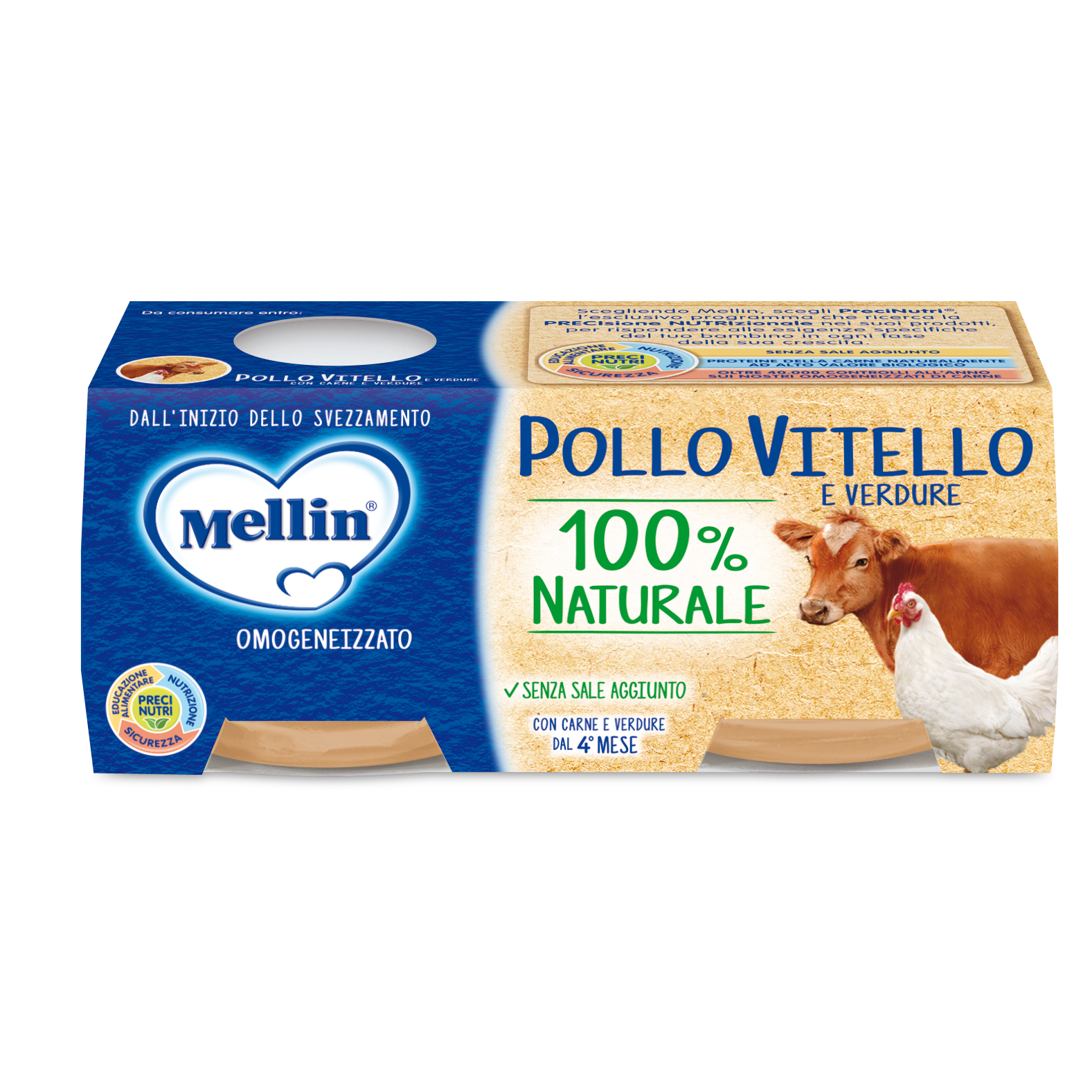 Mellin Omogeneizzato Pollo/Vitello Verdure 4M+ 2x80g  - 2