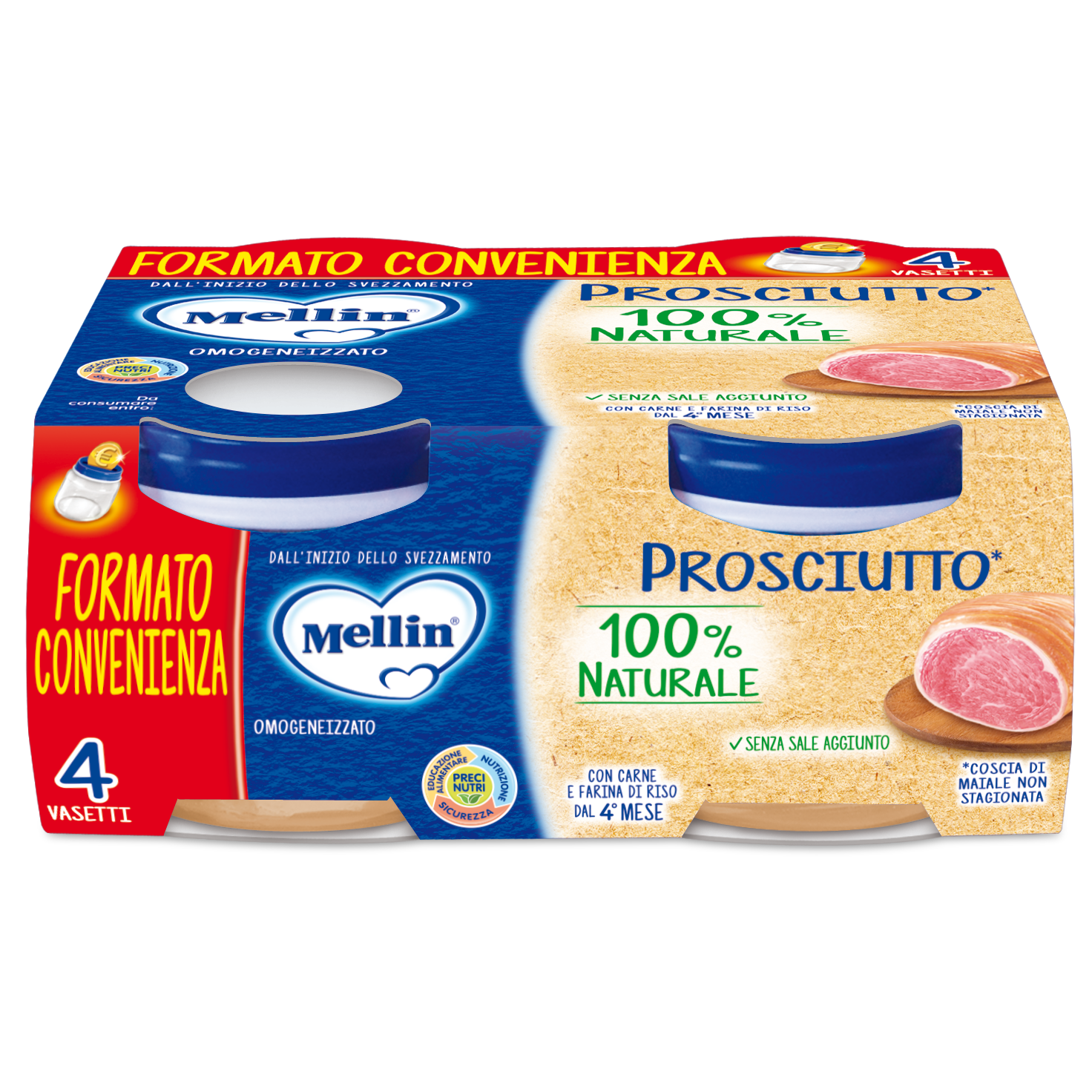 Mellin Omogeneizzato Prosciutto 4M+ 4x80g  - 2