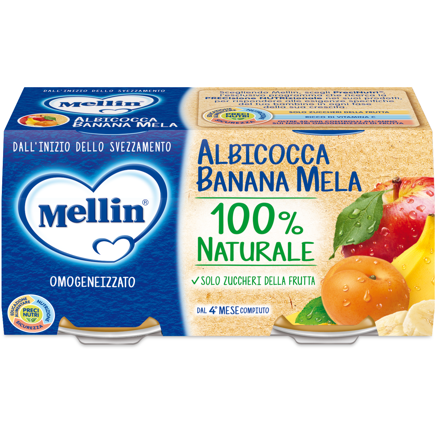 Mellin Omogeneizzato Albicocca Banana Mela 2x100g  - 2