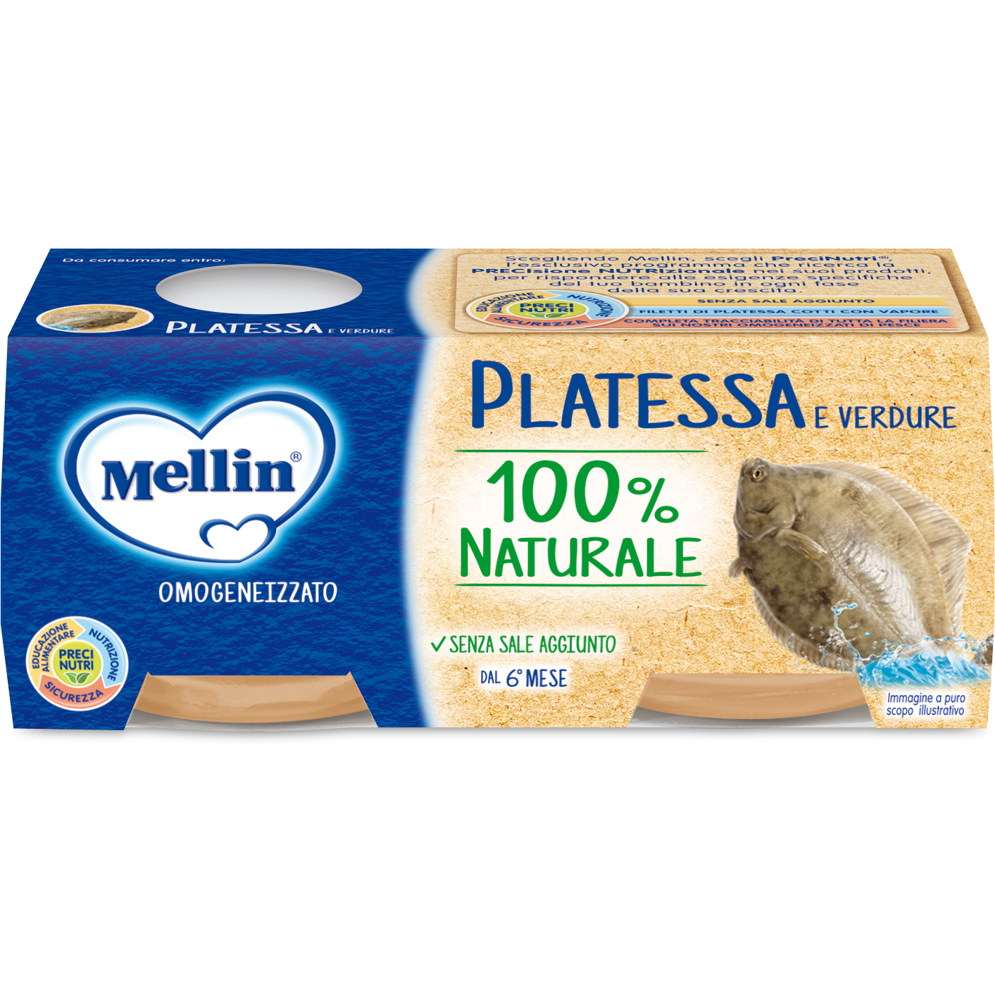 Mellin Omogeneizzato Platessa 6M+ 2x80g  - 2