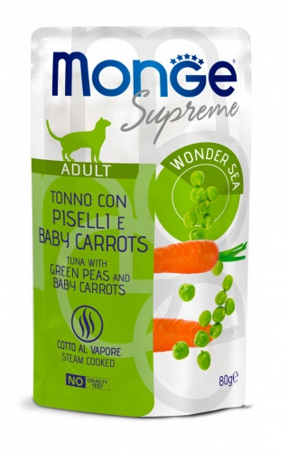 Monge Supreme Pezzetti Di Tonno Con Piselli E Baby Carrots Per Gatti Adulti Busta 80g-2