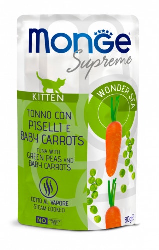 Monge Supreme Pezzetti Di Tonno Con Piselli E Baby Carrots Per Gattini Busta 80g-1